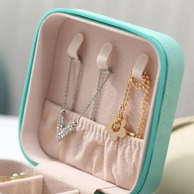 Portable Mini Jewelry Box Travel Organizer Earrings Necklace Ring Case