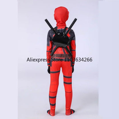 Adult Deadpool Costume Men Women Kids Mask Jumpsuit Set