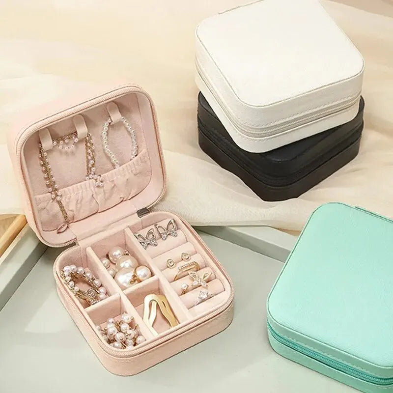 Portable Mini Jewelry Box Travel Organizer Earrings Necklace Ring Case