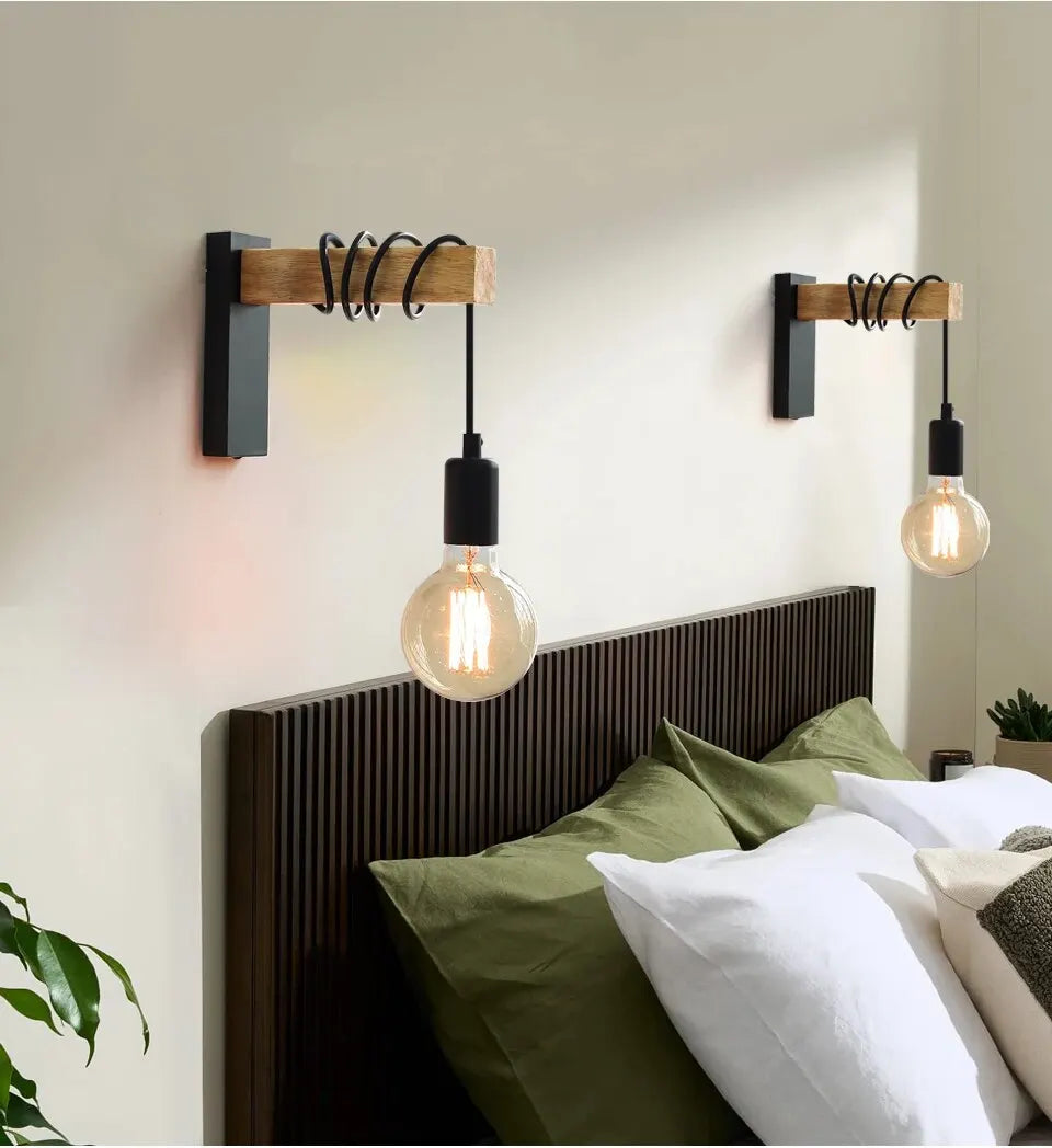 Retro Wood LED Wall Lamp Industrial Loft Decor