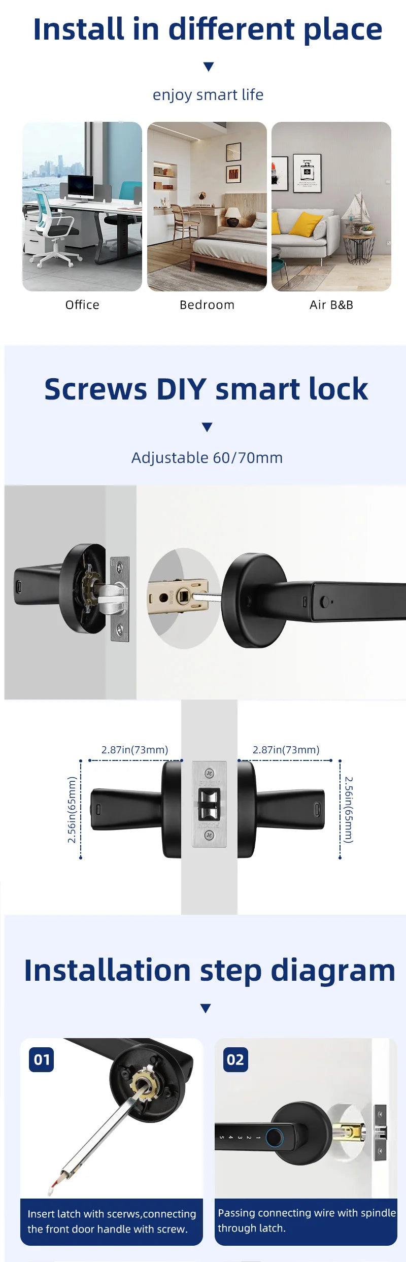 XSDTS Smart Door Lock Handle Fingerprint Keypad Digital