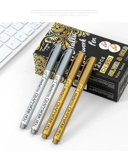 1/2Pcs Metallic Marker Pens Gold Silver Scrapbooking