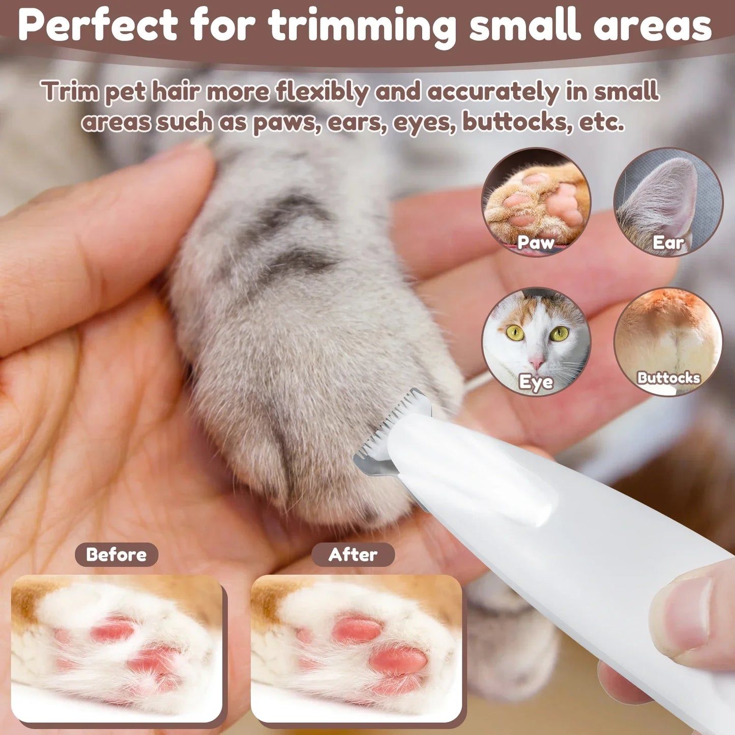 LED Dog Paw Trimmer Waterproof Pet Hair Clipper