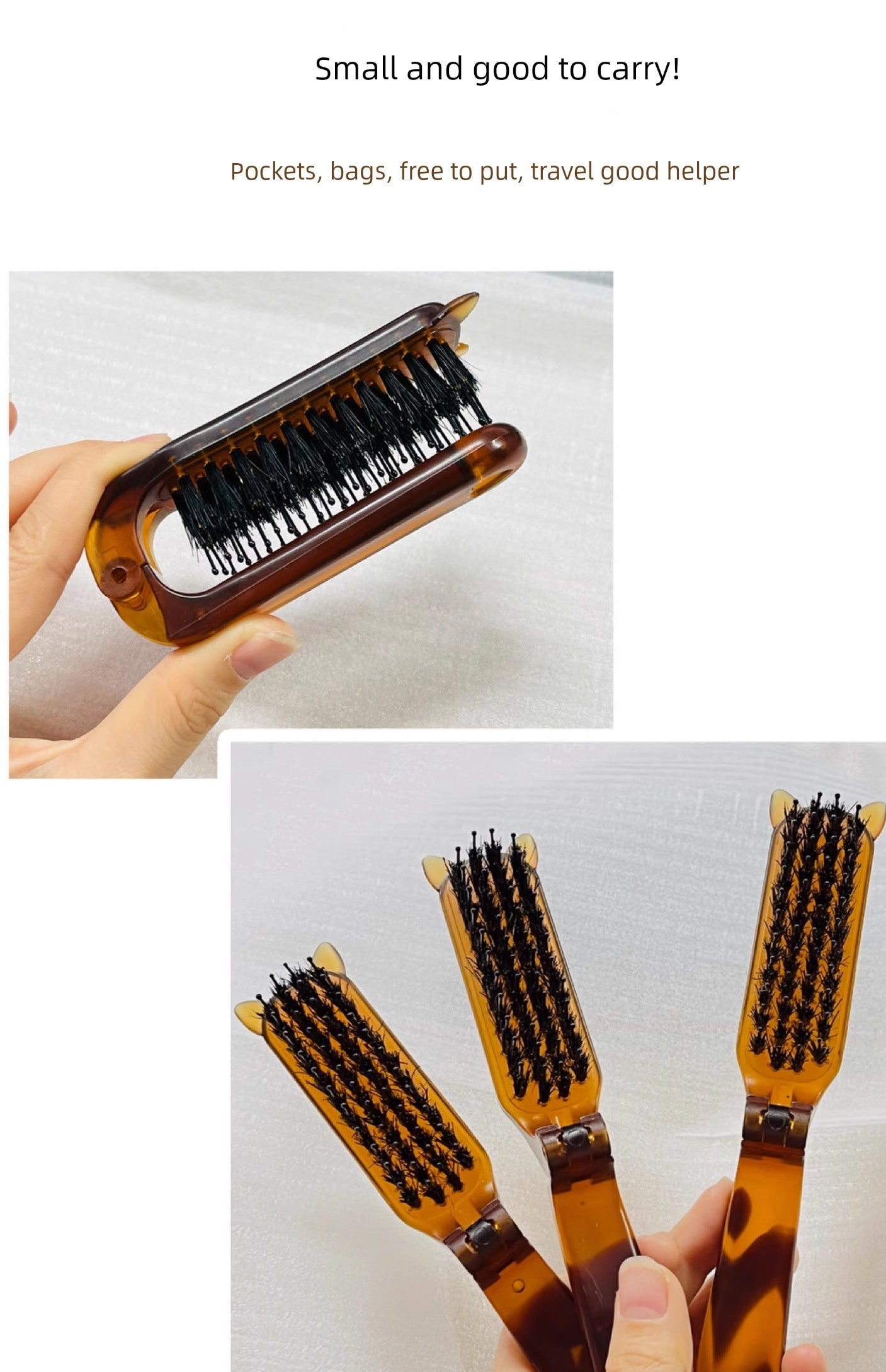 Portable Foldable Bristle Comb Long Handle Hair Styling