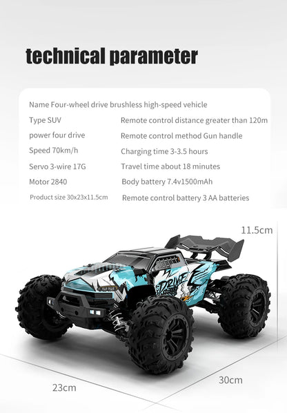 1:16 70KM/H 4WD RC Car LED Remote Control High Speed Monster Truck