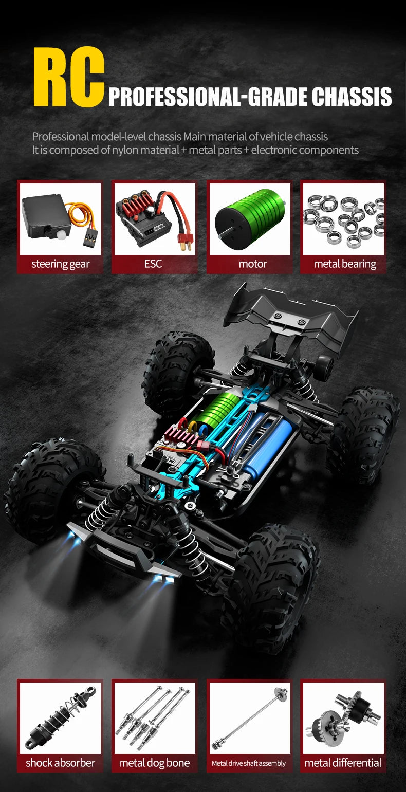 1:16 70KM/H 4WD RC Car LED Remote Control High Speed Monster Truck