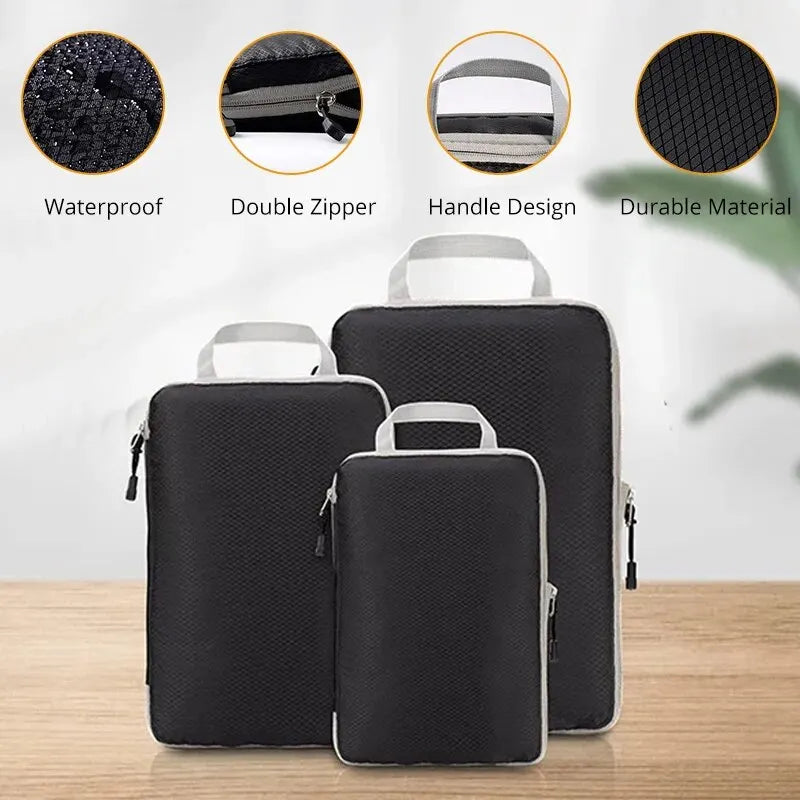 3Pcs Portable Compressible Travel Packing Cubes