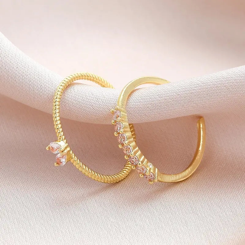 2pcs Gold Heart Zircon Rings Set Women’s Luxury Fashion