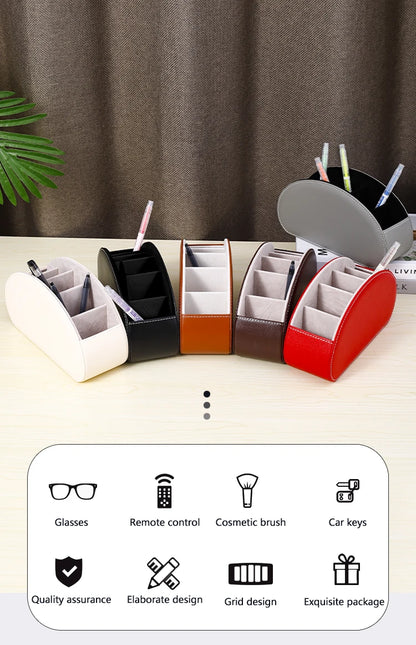 PU Leather Remote Control TV Holder Desk Storage Organizer