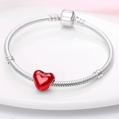 925 Sterling Silver Heart Red Charm Bead Jewelry