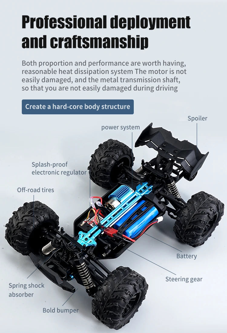 1:16 70KM/H 4WD RC Car LED Remote Control High Speed Monster Truck