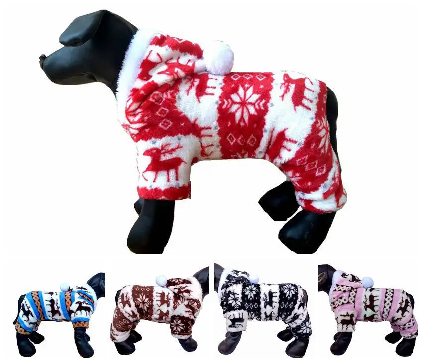 Winter Plush Pet Pajamas Dog Cat Christmas Jumpsuit