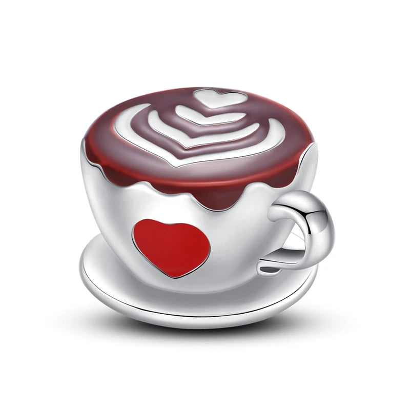 925 Sterling Silver Heart Red Charm Bead Jewelry