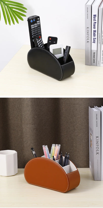 PU Leather Remote Control TV Holder Desk Storage Organizer