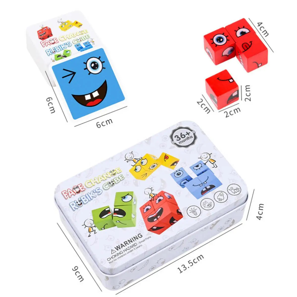 Kids Emotions Wooden Cube Face Changing Board Montessori Puzzle Game