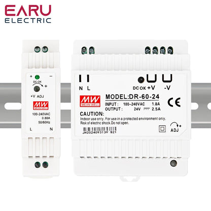 15W-60W Industrial DIN Rail Power Supply 5V 12V 24V