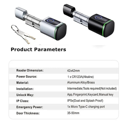 Smart Cylinder Lock Tuya Bluetooth Fingerprint IC Card