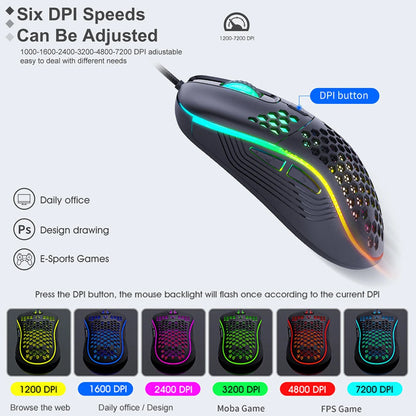 USB Wired Gaming Mouse – 7200DPI Adjustable