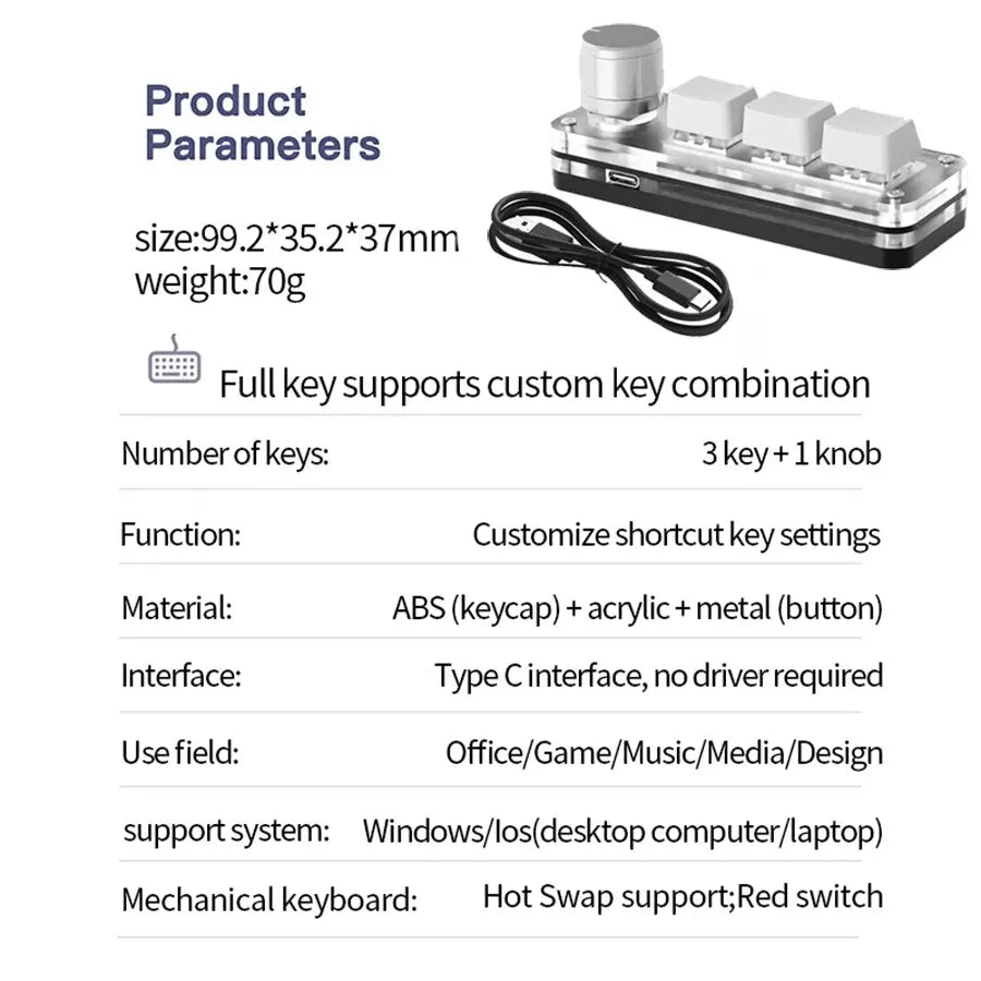 Macro RGB Mini Mechanical Keyboard Custom Knob Keypad