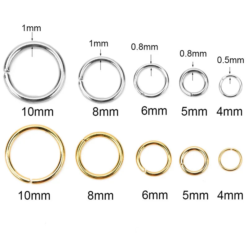 100pcs PVD Stainless Steel Open Jump Rings Necklace Bracelet