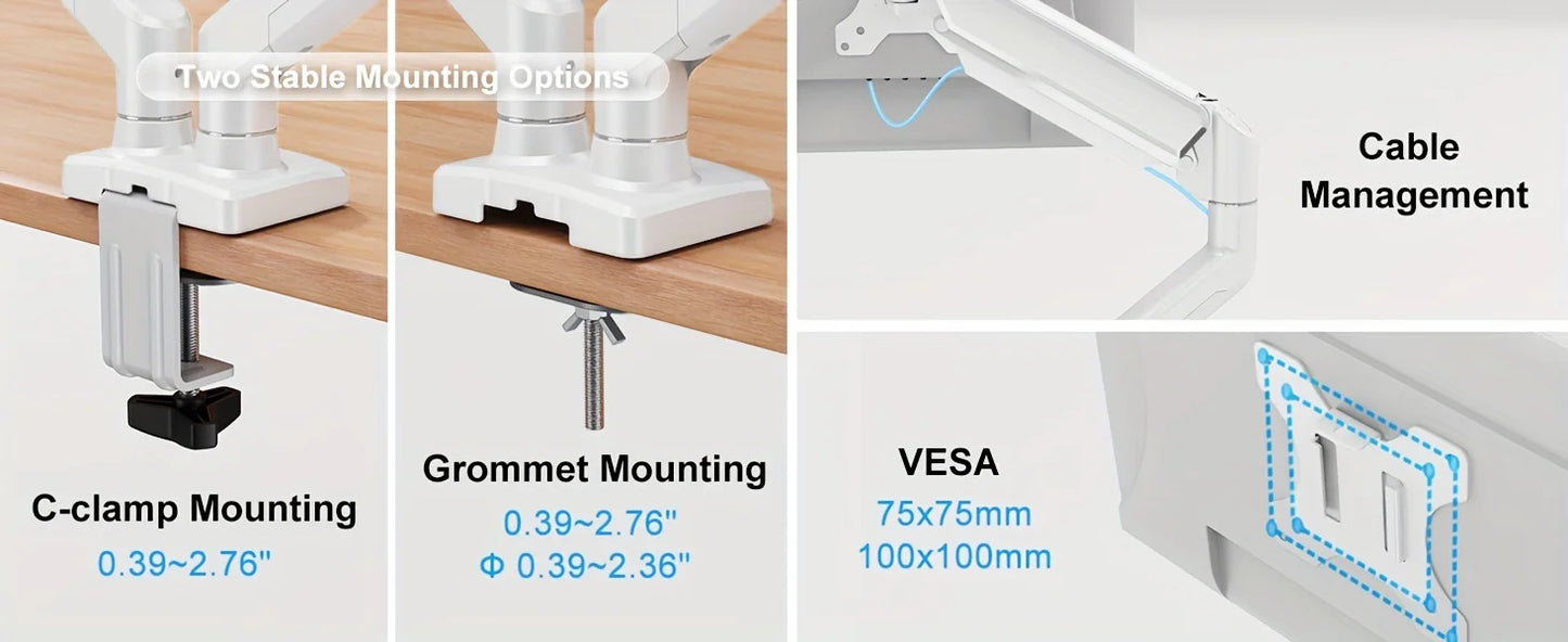 Monitor Stand Dual Gas Spring Adjustable Mount 13-32"