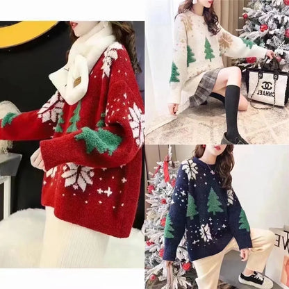 2024 Korean Thick Christmas Sweater Women Snowflake Hoodie