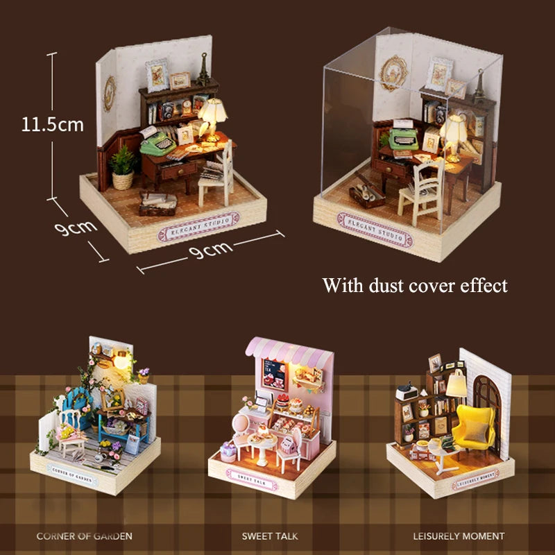 Wooden Miniature Doll House DIY Assembly Model Toy