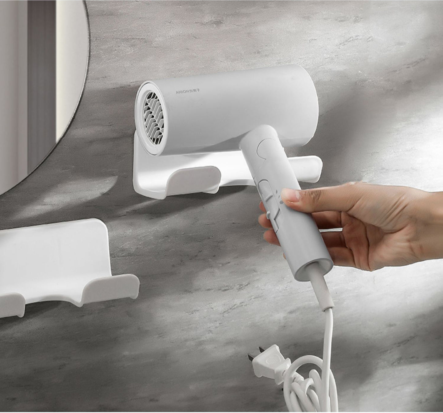 Wall Mounted Hair Dryer Holder Bathroom Organizer Shelves