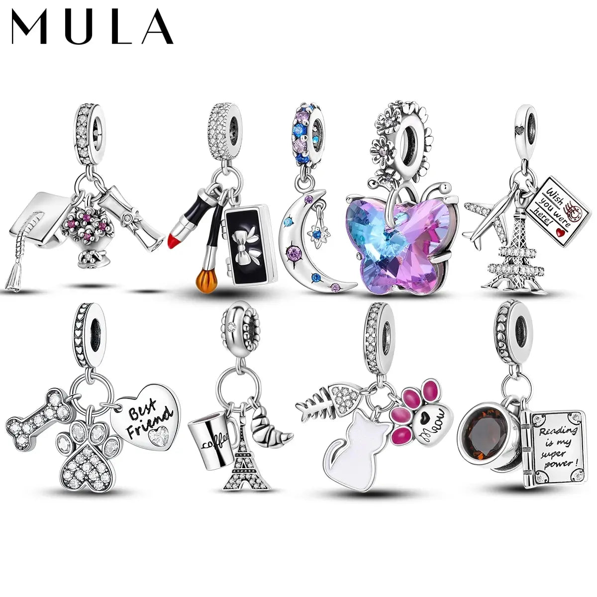 MULA Coffee Pet Moon Star Silver Plated Pendant Charm