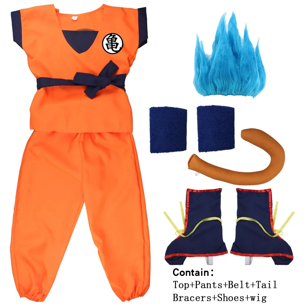 Halloween Adult/Kids Goku Costume Anime Wig Tail Set