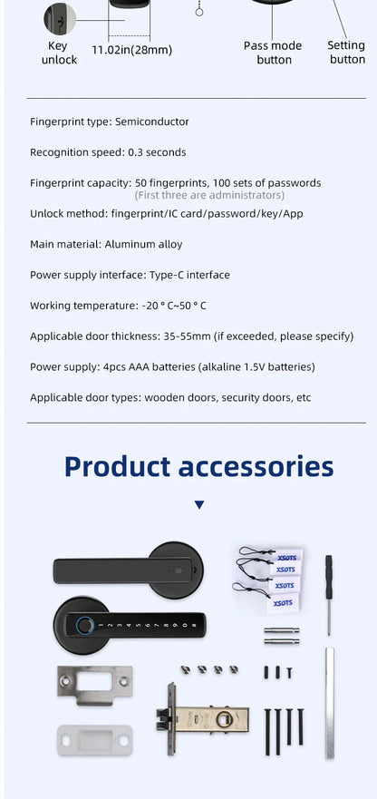 XSDTS Smart Door Lock Handle Fingerprint Keypad Digital