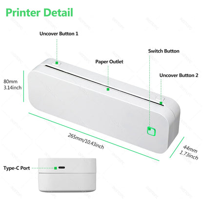 Inkless A4 Portable Thermal Printer Bluetooth Wireless