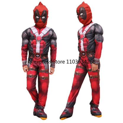 Adult Deadpool Costume Men Women Kids Mask Jumpsuit Set