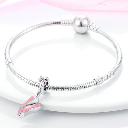 Pink Silver Plated Butterfly Flower Charm Beads for DIY