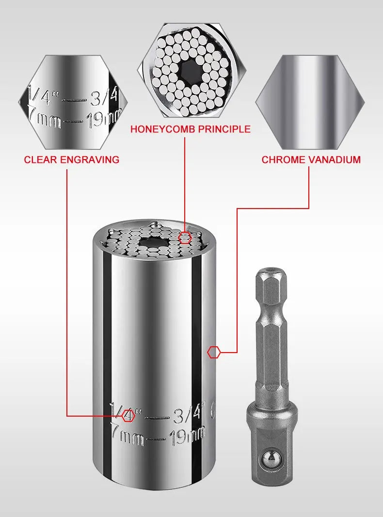 7-19mm Multi-Function Socket Wrench with Extension Rod