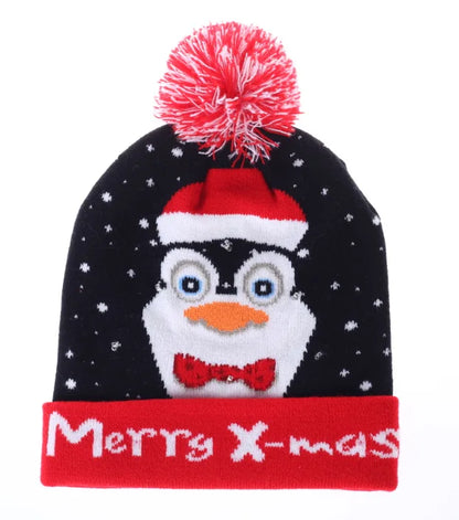 LED Christmas Hat Beanie Warm Light-Up Snowman Patterns