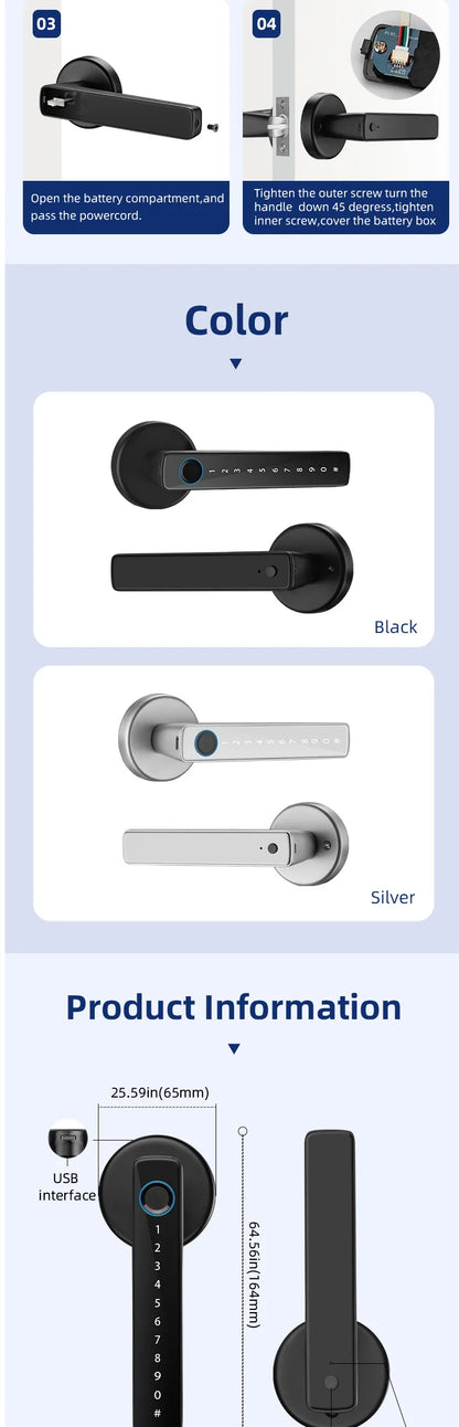 XSDTS Smart Door Lock Handle Fingerprint Keypad Digital