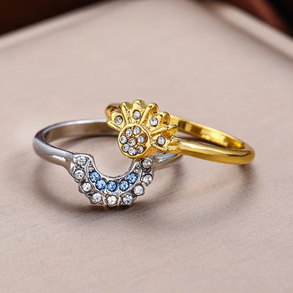 2pc Sky Blue Moon Sun Couple Rings Engagement Set