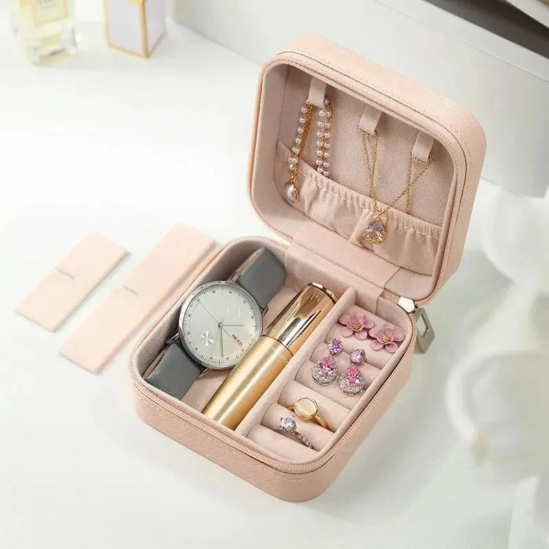 Portable Mini Jewelry Box Travel Organizer Earrings Necklace Ring Case