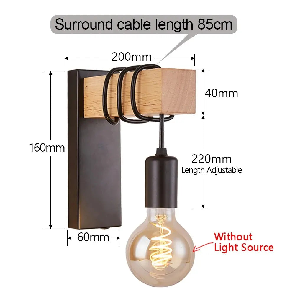 Retro Wood LED Wall Lamp Industrial Loft Decor