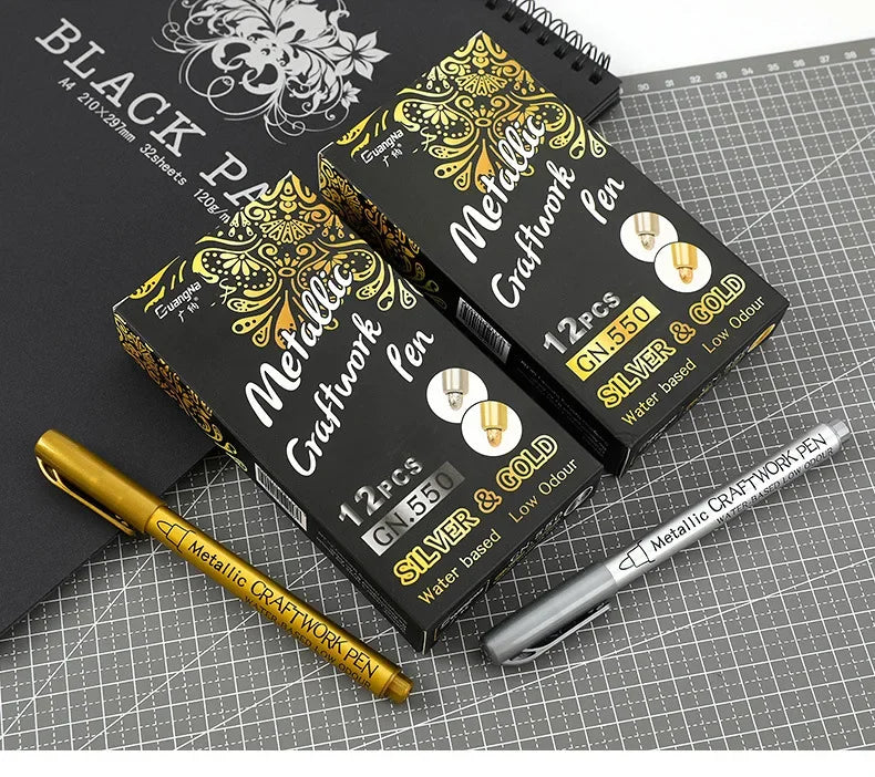 1/2Pcs Metallic Marker Pens Gold Silver Scrapbooking