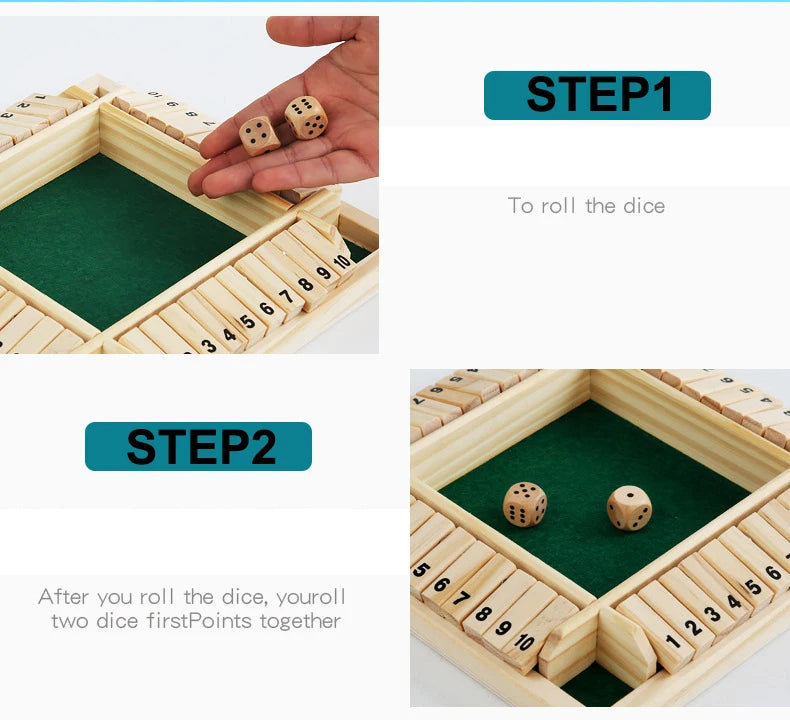 Shut The Box Wooden Dice Game 4 Players Family Party Supplies