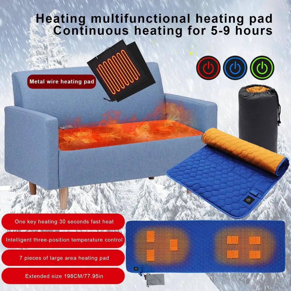 Heated Sleeping Bag Pad USB Power 7 Heating Zones