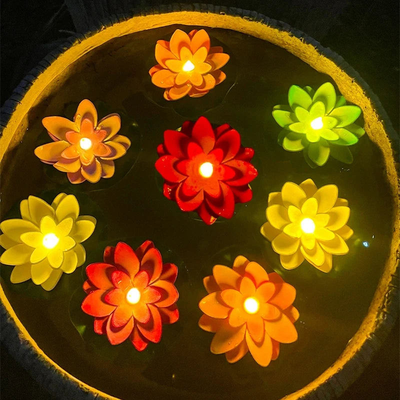 LED Lotus Floating Night Lamp Garden Decor Party Accessory