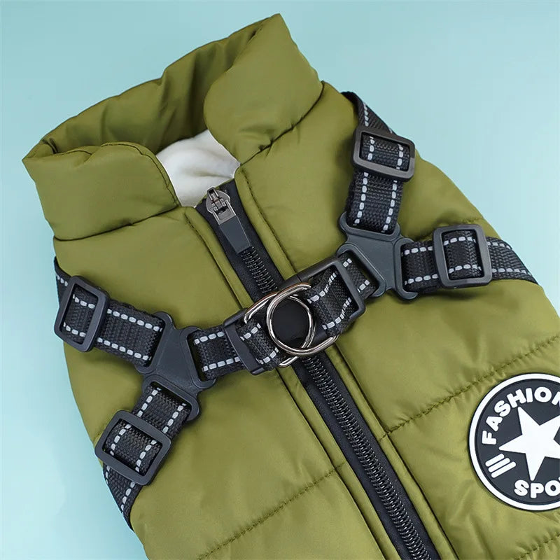 Large Dog Jacket With Harness Waterproof Winter Warm