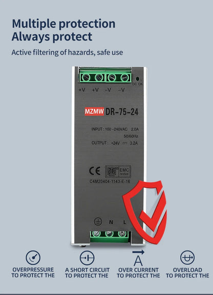 MZMW DR75 Industrial DIN Rail Single Output Power Supply