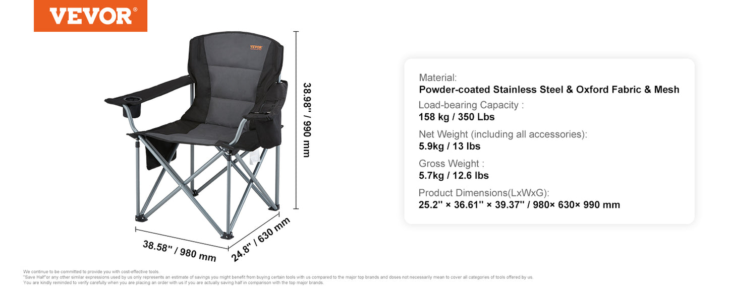 VEVOR Camping Chair 350lbs Ultralight Folding Seat