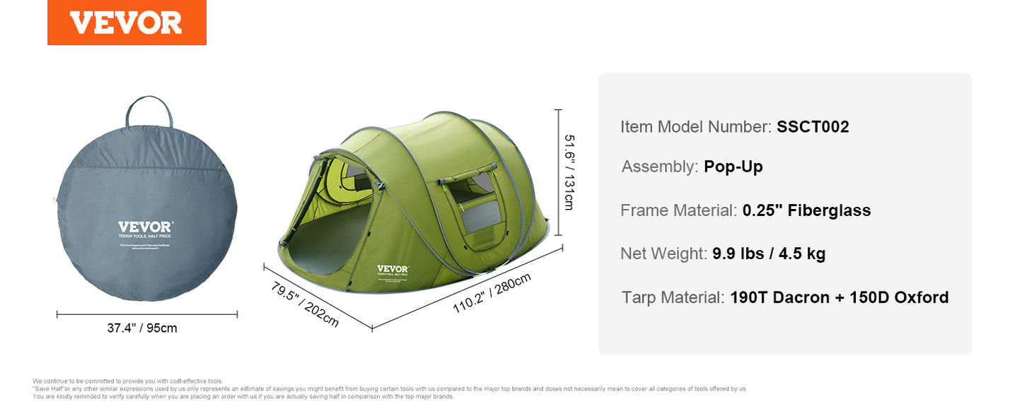 VEVOR 6 Person Waterproof Outdoor Camping Tent