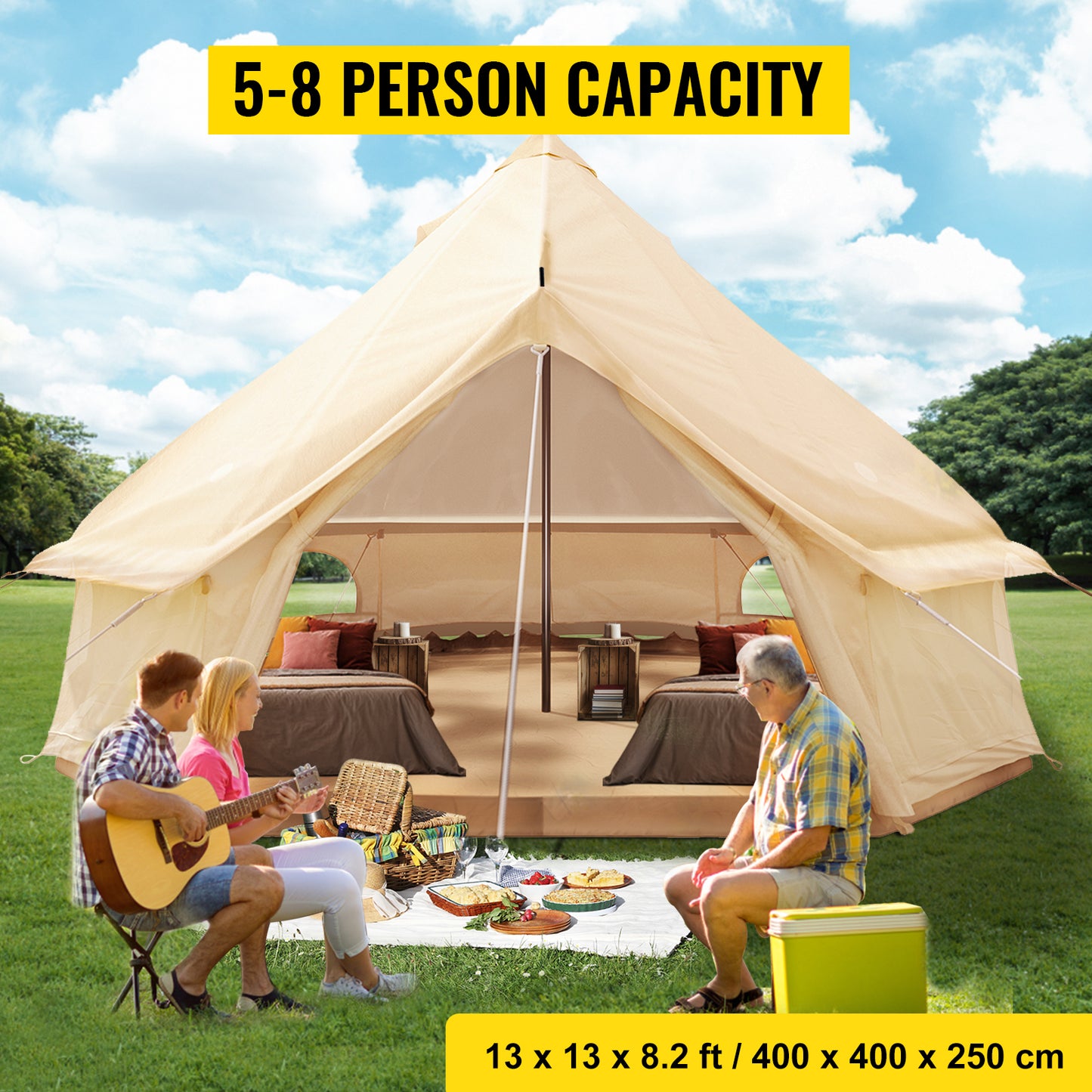 VEVOR 3-7m Waterproof Cotton Canvas Bell Tent Family Yurt