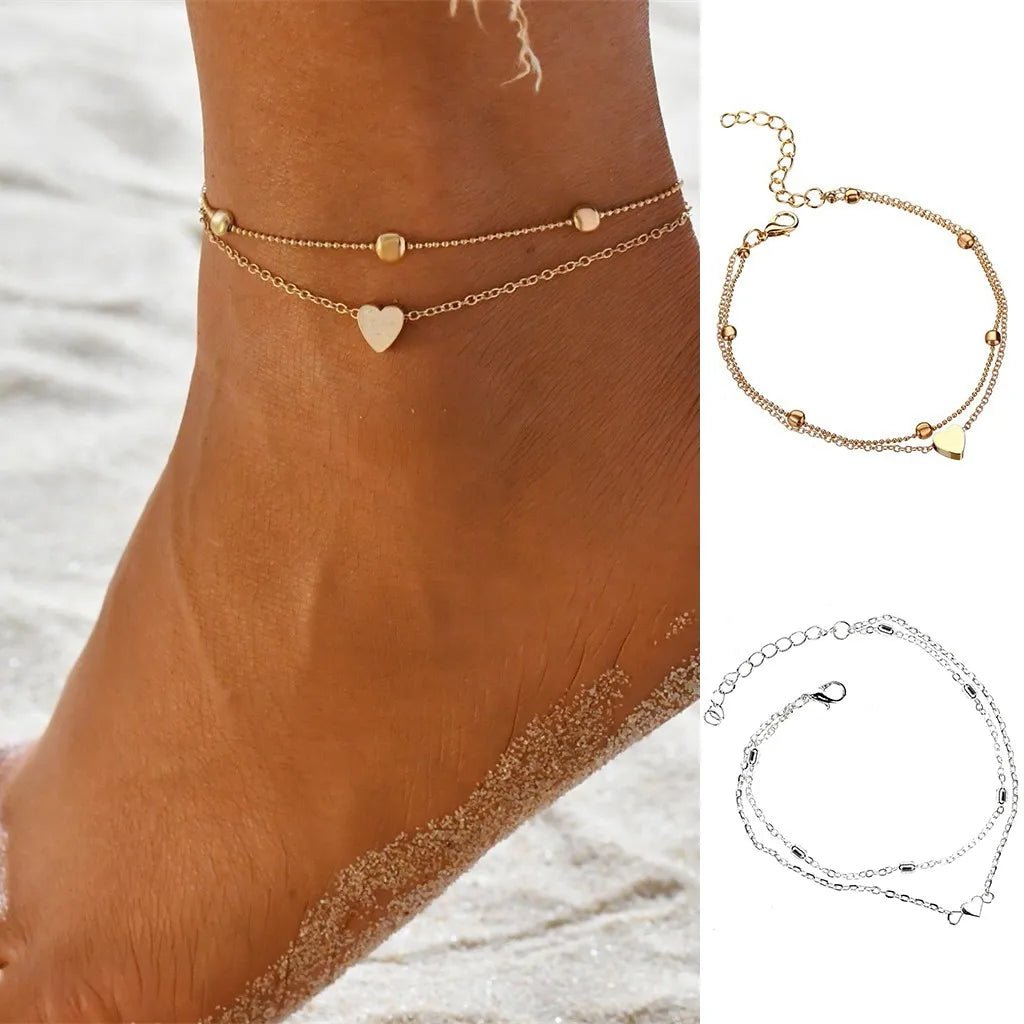 Heart Charm Anklet - Stainless Steel, Romantic Valentine’s Gift - Shop Dealza